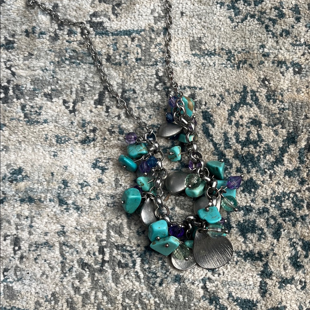 Source Unknown Silver Necklace with Turquoise and Purple Accents